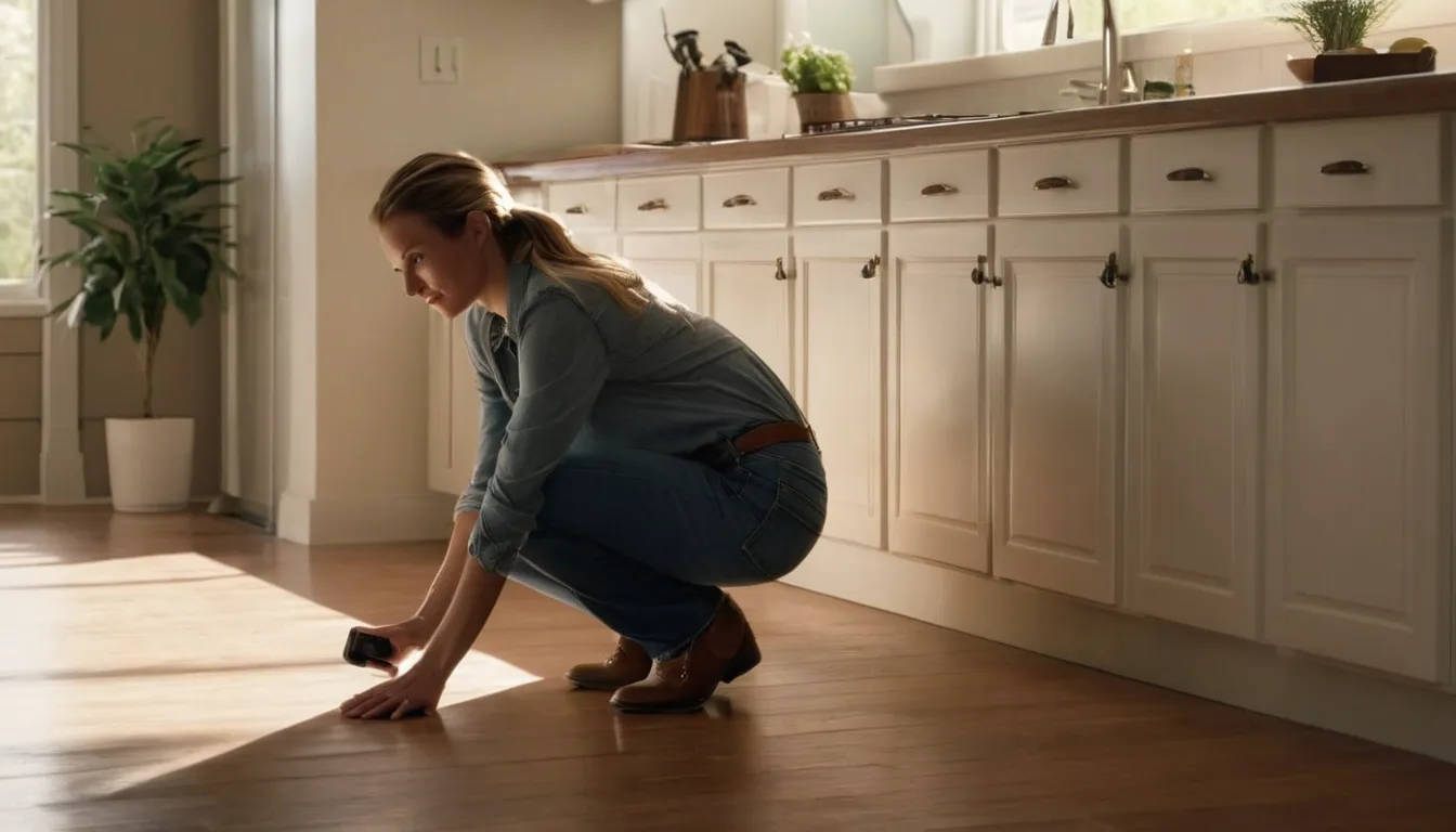 Homeowner checking a kitchen baseboard for ants in Birmingham